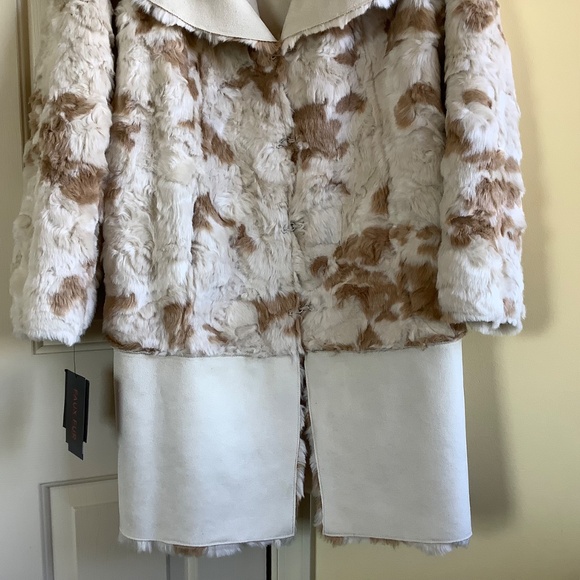 Adrienne Landau Reversible Faux Fur Shearling Coat Ivory Large - Picture 10 of 14